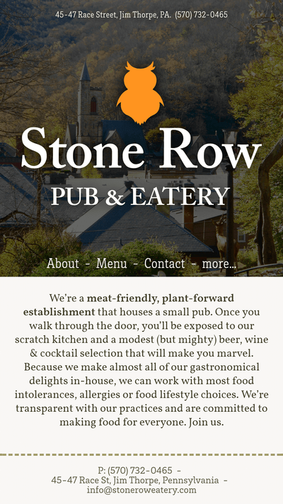 The mobile version of the Stone Row website